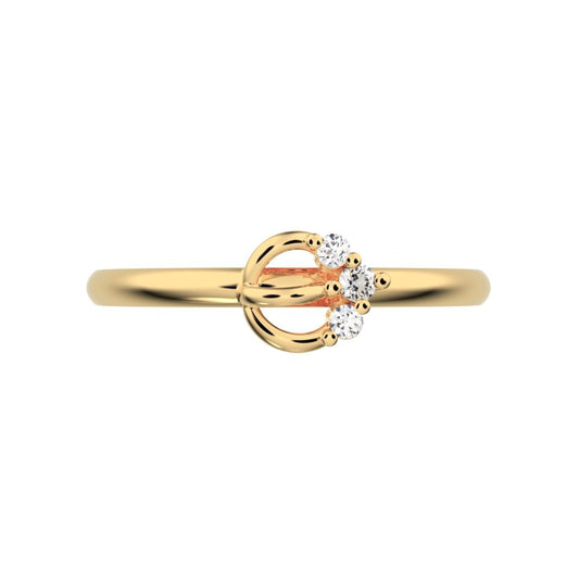 0.035 ct Round Cut Moissanite dainty Minimalist half moon 3 stone horse shoe light 14K / 18K Solid Yellow Gold everyday ring