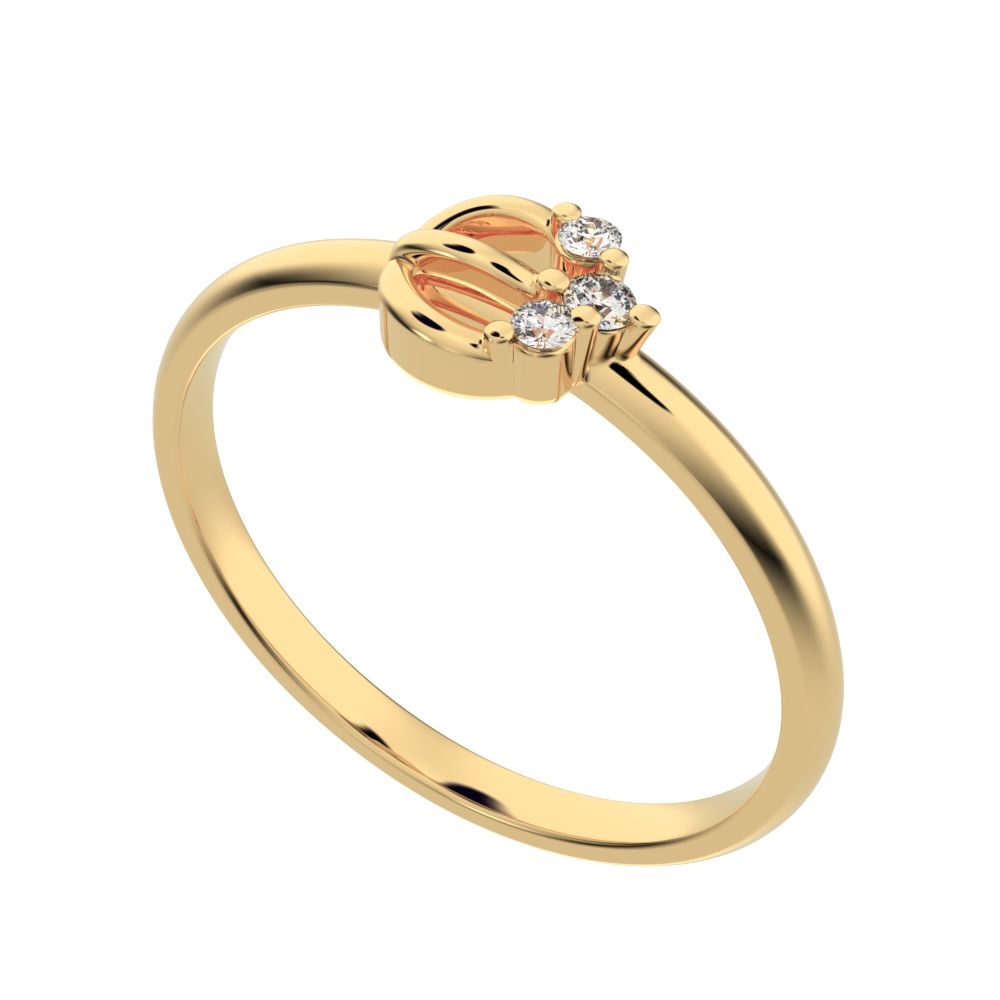 0.035 ct Round Cut Simulated Clear Diamond dainty Minimalist half moon 3 stone horse shoe light 14K / 18K Solid Yellow Gold everyday ring