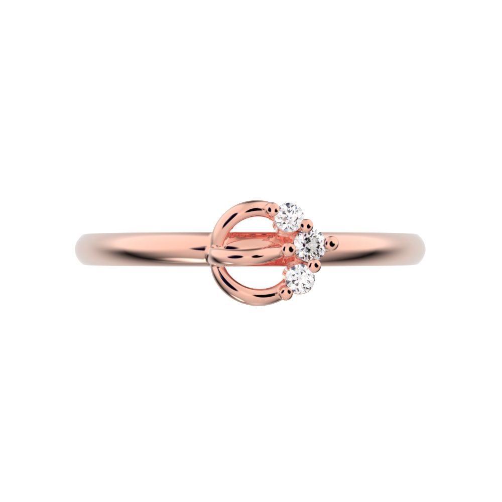 0.035 ct Round Cut Simulated Clear Diamond dainty Minimalist half moon 3 stone horse shoe light 14K / 18K Solid Rose Gold everyday ring