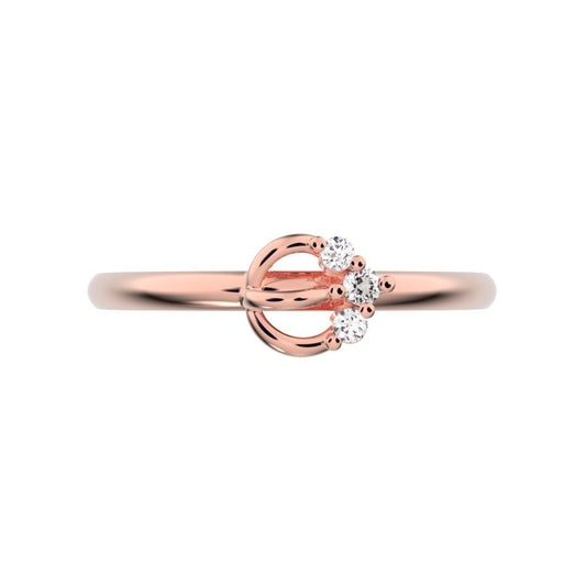 0.035 ct Round Cut Simulated Clear Diamond dainty Minimalist half moon 3 stone horse shoe light 14K / 18K Solid Rose Gold everyday ring