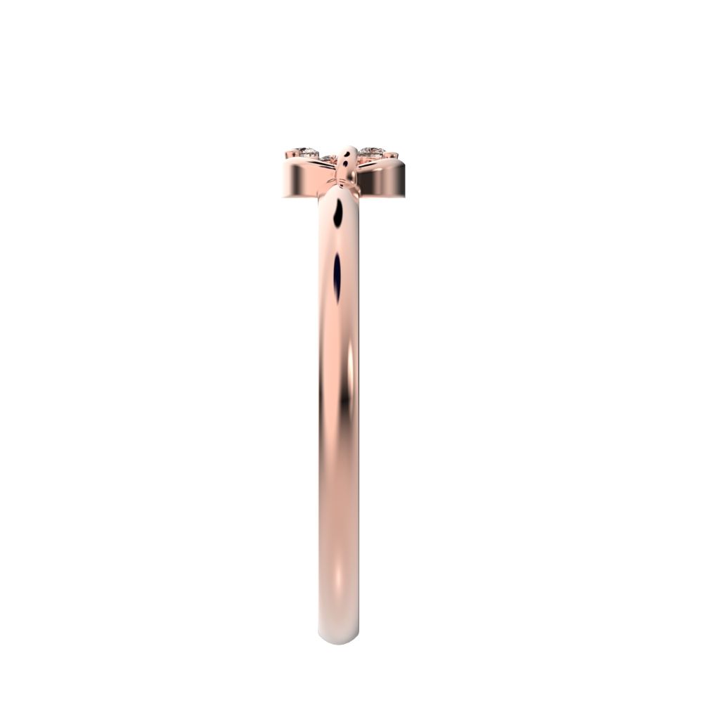 0.035 ct Round Cut Moissanite dainty Minimalist half moon 3 stone horse shoe light 14K / 18K Solid Rose Gold everyday ring