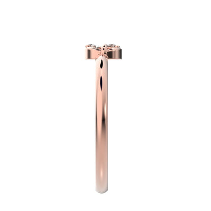 0.035 ct Round Cut Moissanite dainty Minimalist half moon 3 stone horse shoe light 14K / 18K Solid Rose Gold everyday ring