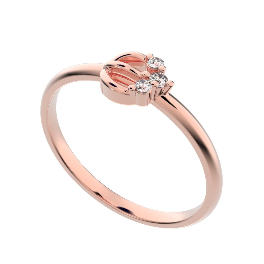 0.035 ct Round Cut Simulated Clear Diamond dainty Minimalist half moon 3 stone horse shoe light 14K / 18K Solid Rose Gold everyday ring
