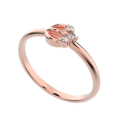 0.035 ct Round Cut Moissanite dainty Minimalist half moon 3 stone horse shoe light 14K / 18K Solid Rose Gold everyday ring