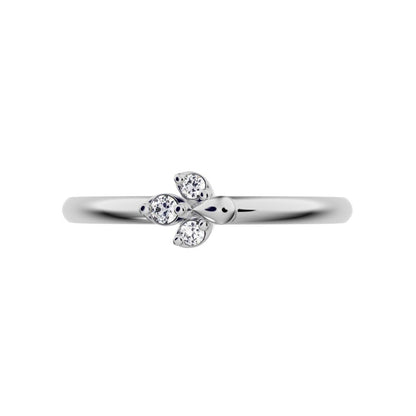 0.035 ct Round Cut Simulated Clear Diamond dainty Minimalist floral petal eye cluster 14K / 18K Solid White Gold everyday ring