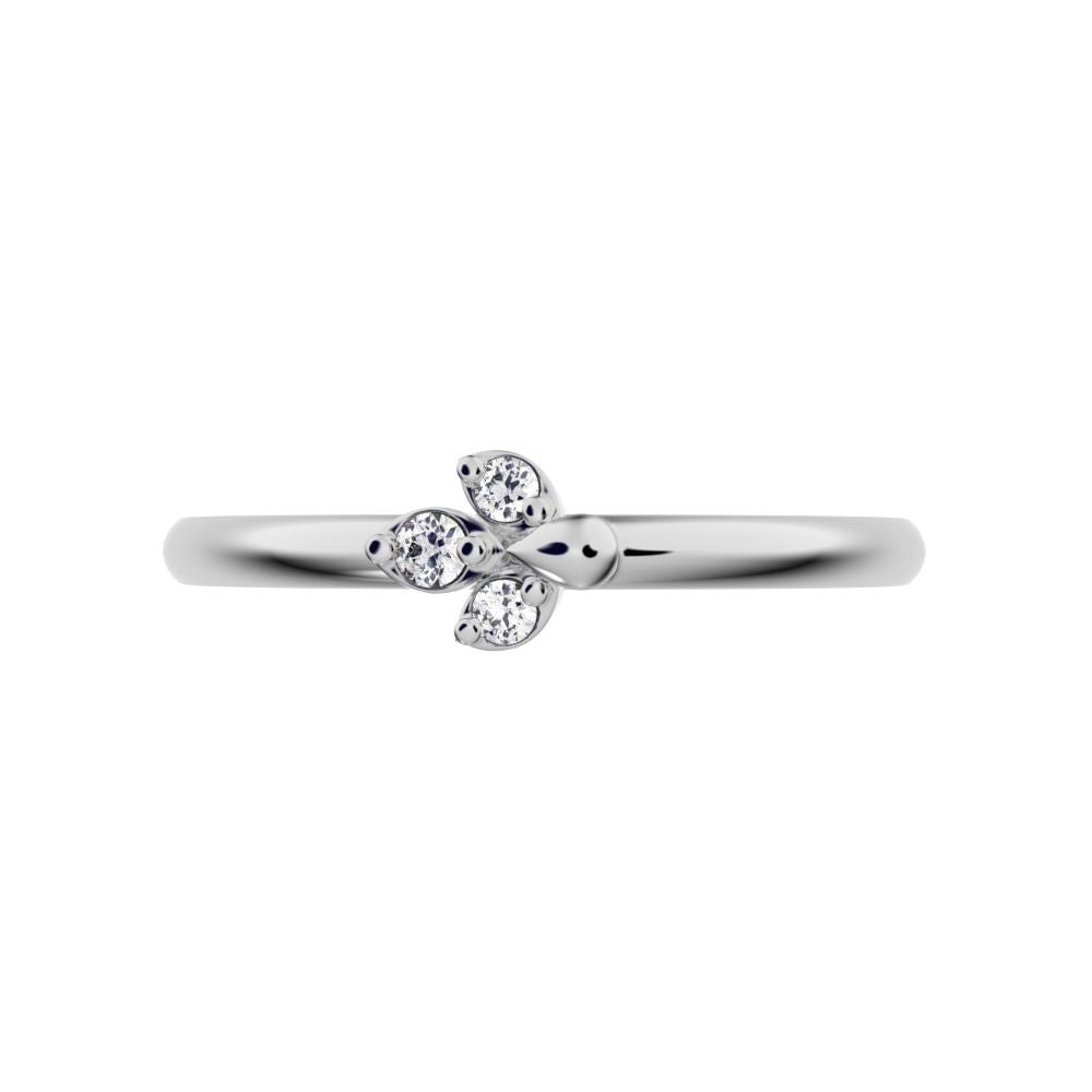 0.035 ct Round Cut Moissanite dainty Minimalist floral petal eye cluster 14K / 18K Solid White Gold everyday ring
