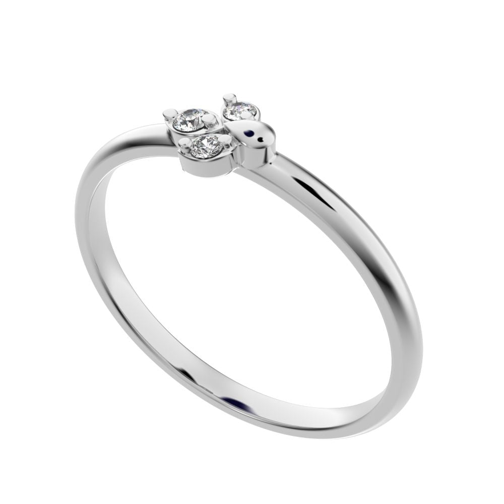 0.035 ct Round Cut Moissanite dainty Minimalist floral petal eye cluster 14K / 18K Solid White Gold everyday ring