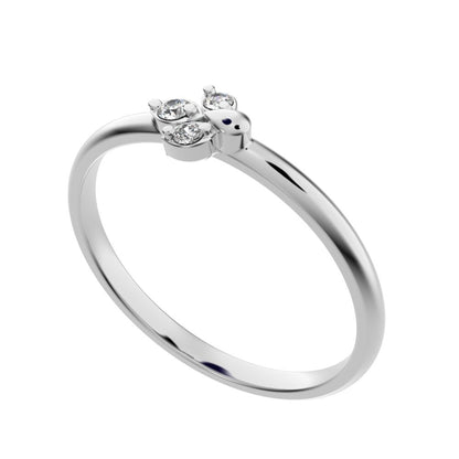 0.035 ct Round Cut Moissanite dainty Minimalist floral petal eye cluster 14K / 18K Solid White Gold everyday ring