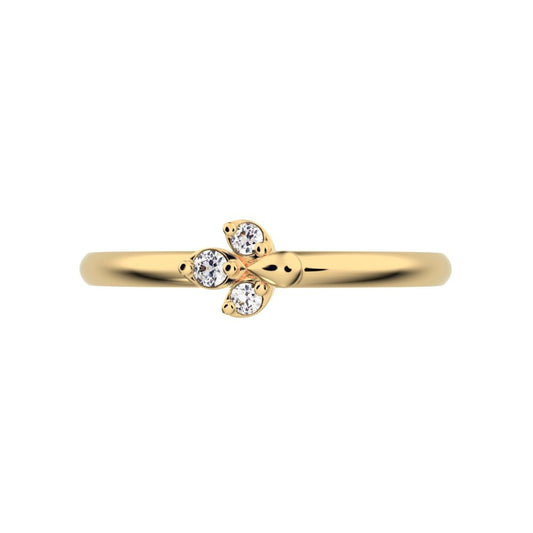 0.035 ct Round Cut Simulated Clear Diamond dainty Minimalist floral petal eye cluster 14K / 18K Solid Yellow Gold everyday ring