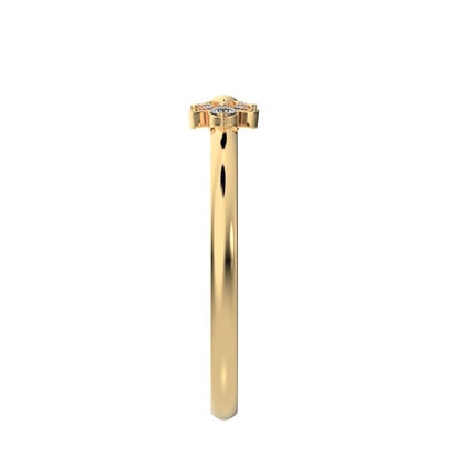 0.035 ct Round Cut Simulated Clear Diamond dainty Minimalist floral petal eye cluster 14K / 18K Solid Yellow Gold everyday ring