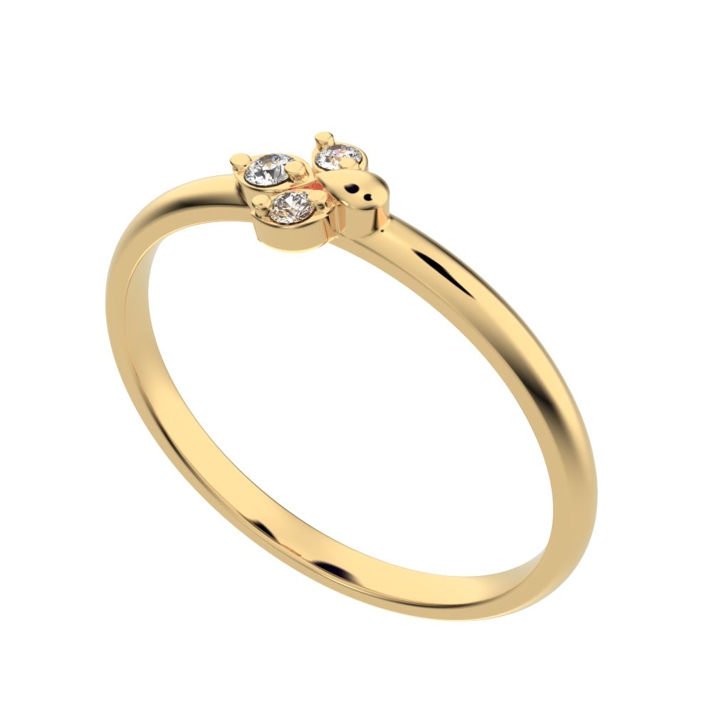 0.035 ct Round Cut Moissanite dainty Minimalist floral petal eye cluster 14K / 18K Solid Yellow Gold everyday ring