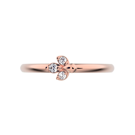0.035 ct Round Cut Simulated Clear Diamond dainty Minimalist floral petal eye cluster 14K / 18K Solid Rose Gold everyday ring