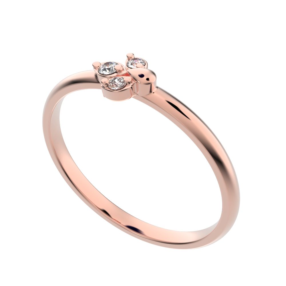 0.035 ct Round Cut Simulated Clear Diamond dainty Minimalist floral petal eye cluster 14K / 18K Solid Rose Gold everyday ring