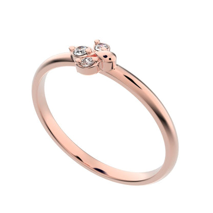 0.035 ct Round Cut Simulated Clear Diamond dainty Minimalist floral petal eye cluster 14K / 18K Solid Rose Gold everyday ring