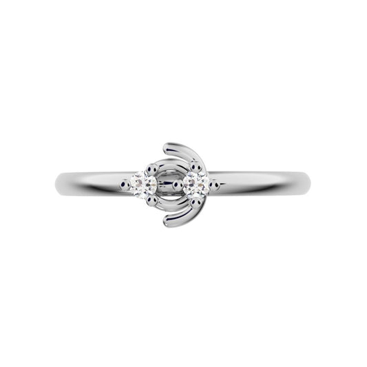0.03 ct Round Cut Moissanite dainty Minimalist floral petal half moon cluster horse shoe 14K / 18K Solid White Gold everyday ring