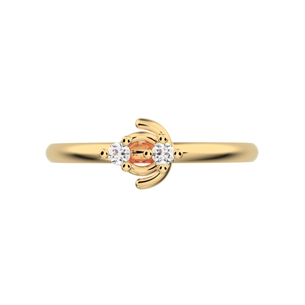0.03 ct Round Cut Simulated Clear Diamond dainty Minimalist floral petal half moon horse shoe 14K / 18K Solid Yellow Gold everyday ring