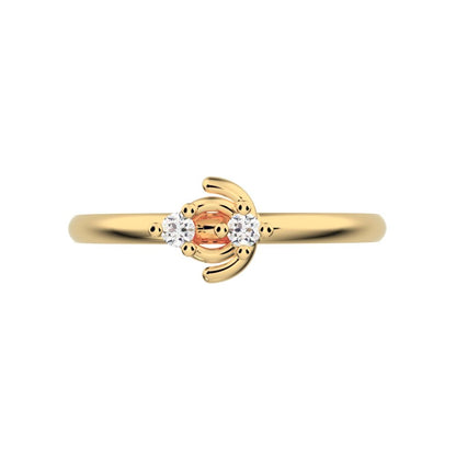 0.03 ct Round Cut Simulated Clear Diamond dainty Minimalist floral petal half moon horse shoe 14K / 18K Solid Yellow Gold everyday ring
