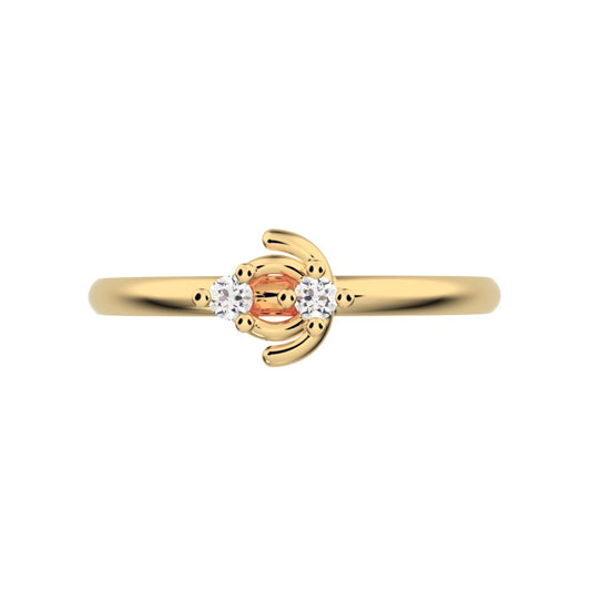 0.03 ct Round Cut Moissanite dainty Minimalist floral petal half moon cluster horse shoe 14K / 18K Solid Yellow Gold everyday ring