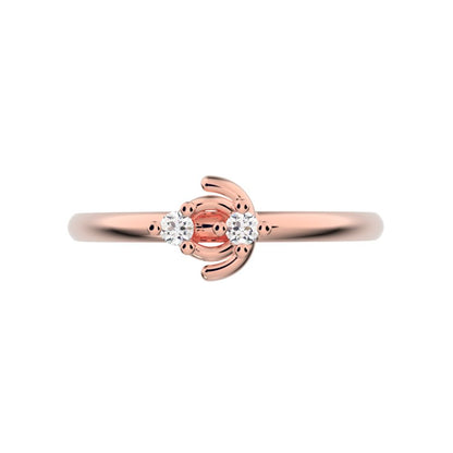 0.03 ct Round Cut Simulated Clear Diamond dainty Minimalist floral petal half moon horse shoe 14K / 18K Solid Rose Gold everyday ring