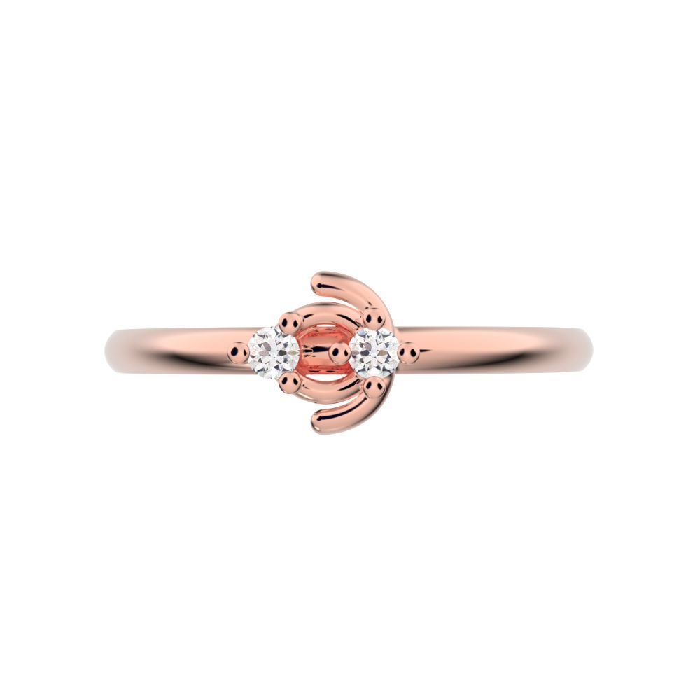 0.03 ct Round Cut Moissanite dainty Minimalist floral petal half moon cluster horse shoe 14K / 18K Solid Rose Gold everyday ring