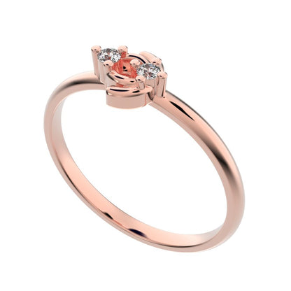 0.03 ct Round Cut Simulated Clear Diamond dainty Minimalist floral petal half moon horse shoe 14K / 18K Solid Rose Gold everyday ring