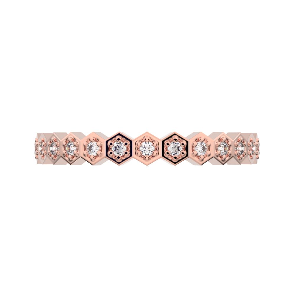 0.13Ct Round Cut Simulated Clear Diamond Minimalist Stackable Half Eternity bezel hexagon 14K / 18K Solid Rose Gold everyday wedding band