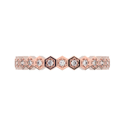 0.13Ct Round Cut Simulated Clear Diamond Minimalist Stackable Half Eternity bezel hexagon 14K / 18K Solid Rose Gold everyday wedding band