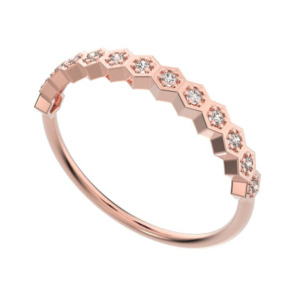 0.13Ct Round Cut Simulated Clear Diamond Minimalist Stackable Half Eternity bezel hexagon 14K / 18K Solid Rose Gold everyday wedding band