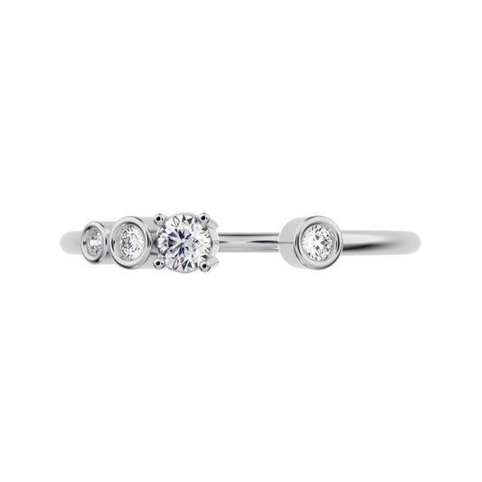 0.13 ct Round Cut Moissanite dainty Minimalist adjustable bezel Stackable Toi et Moi 14K / 18K Solid White Gold everyday wedding band