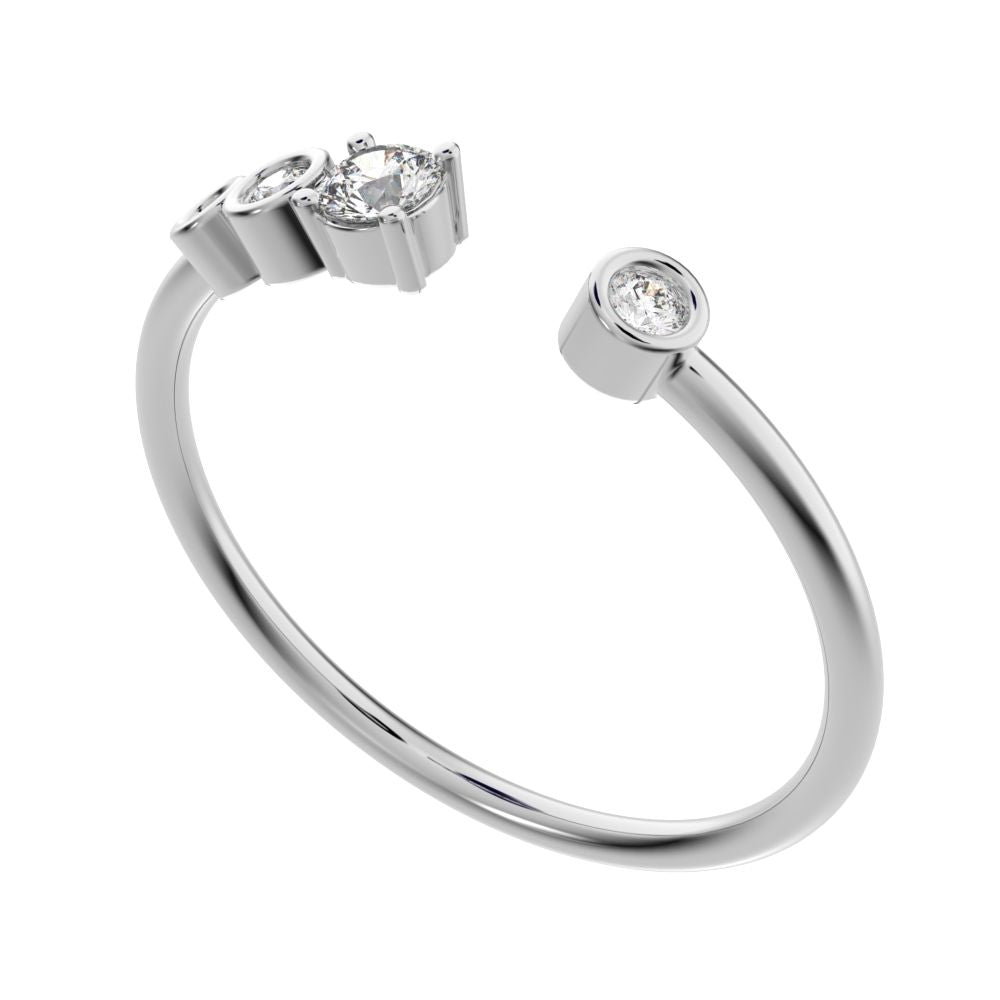 0.13 ct Round Cut Moissanite dainty Minimalist adjustable bezel Stackable Toi et Moi 14K / 18K Solid White Gold everyday wedding band