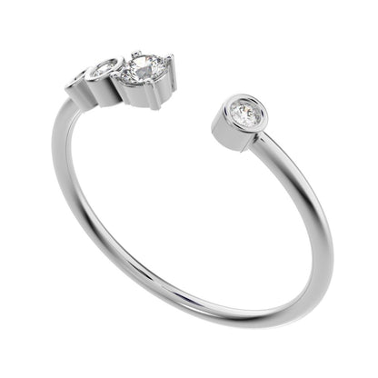 0.13 ct Round Cut Moissanite dainty Minimalist adjustable bezel Stackable Toi et Moi 14K / 18K Solid White Gold everyday wedding band