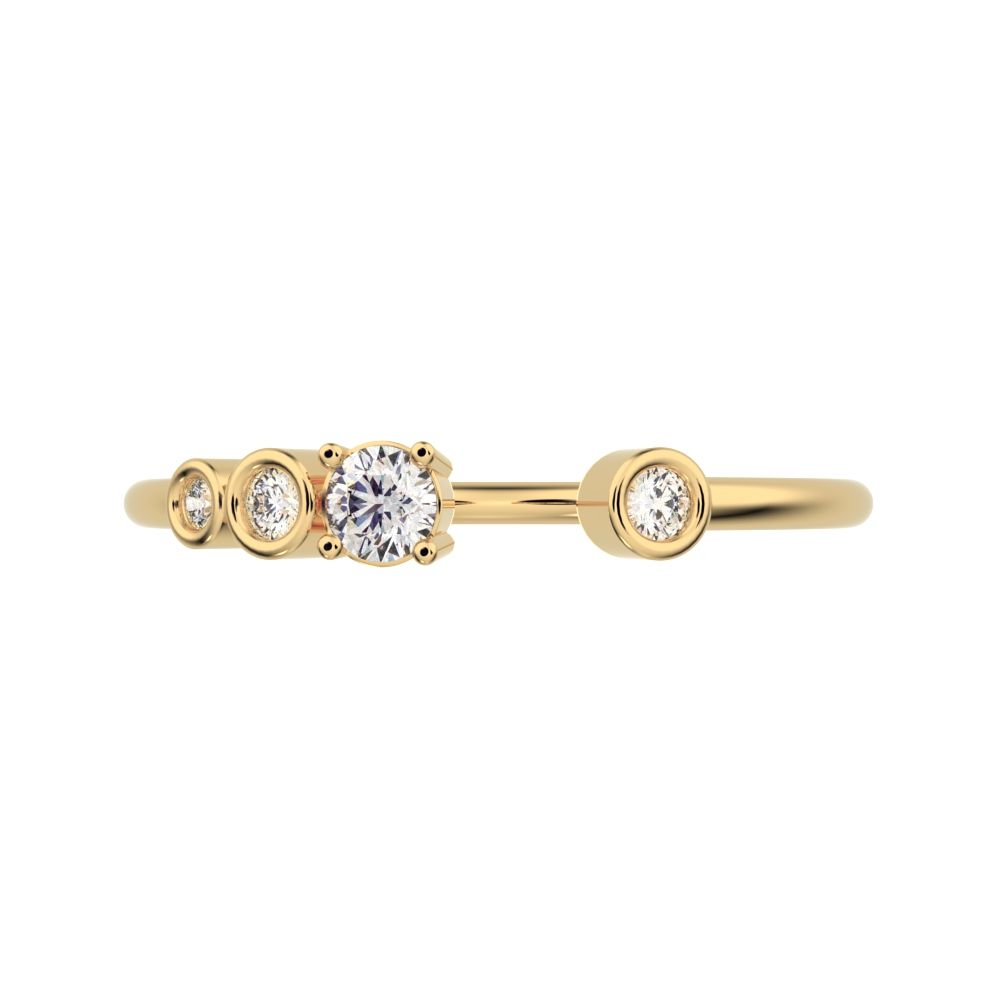 0.13Ct Round Cut Simulated Clear Diamond Minimalist adjustable bezel Stackable Toi et Moi 14K / 18K Solid Yellow Gold everyday wedding band