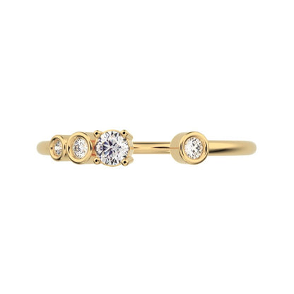 0.13Ct Round Cut Simulated Clear Diamond Minimalist adjustable bezel Stackable Toi et Moi 14K / 18K Solid Yellow Gold everyday wedding band