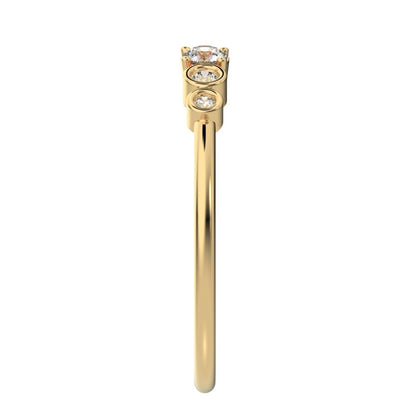 0.13Ct Round Cut Simulated Clear Diamond Minimalist adjustable bezel Stackable Toi et Moi 14K / 18K Solid Yellow Gold everyday wedding band