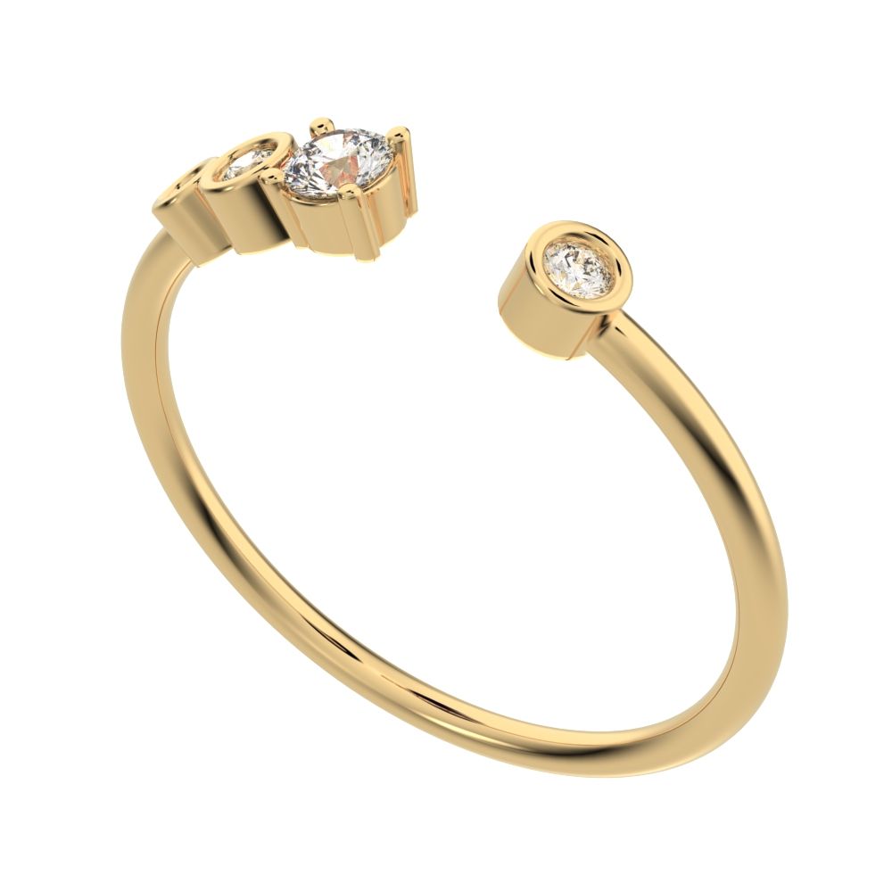 0.13Ct Round Cut Simulated Clear Diamond Minimalist adjustable bezel Stackable Toi et Moi 14K / 18K Solid Yellow Gold everyday wedding band