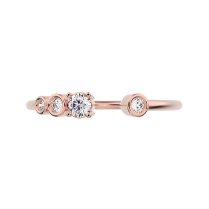 0.13 ct Round Cut Moissanite dainty Minimalist adjustable bezel Stackable Toi et Moi 14K / 18K Solid Rose Gold everyday wedding band