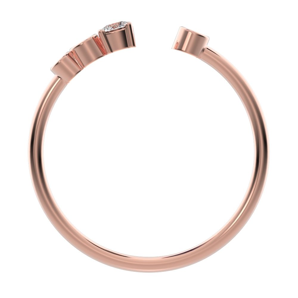 0.13Ct Round Cut Simulated Clear Diamond Minimalist adjustable bezel Stackable Toi et Moi 14K / 18K Solid Rose Gold everyday wedding band