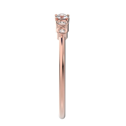 0.13 ct Round Cut Moissanite dainty Minimalist adjustable bezel Stackable Toi et Moi 14K / 18K Solid Rose Gold everyday wedding band
