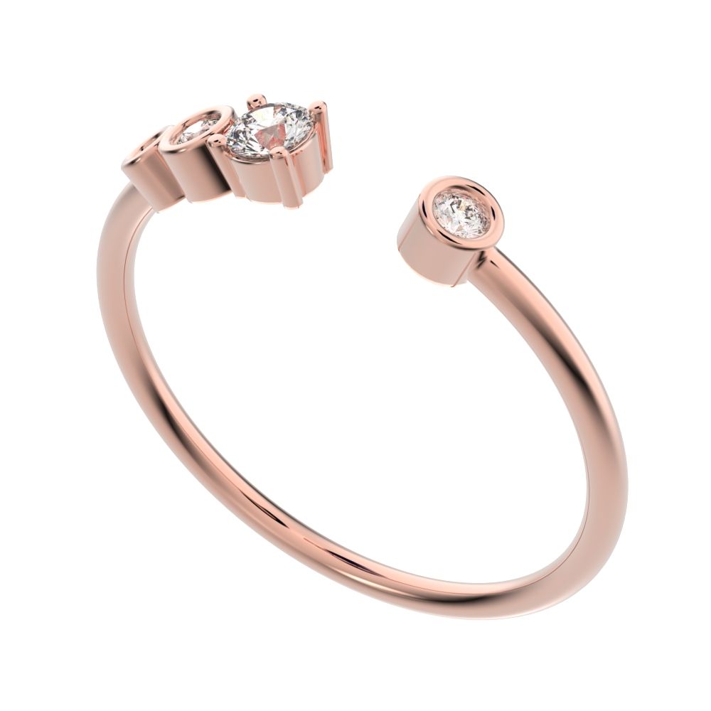 0.13 ct Round Cut Moissanite dainty Minimalist adjustable bezel Stackable Toi et Moi 14K / 18K Solid Rose Gold everyday wedding band