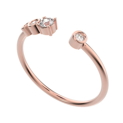 0.13 ct Round Cut Moissanite dainty Minimalist adjustable bezel Stackable Toi et Moi 14K / 18K Solid Rose Gold everyday wedding band