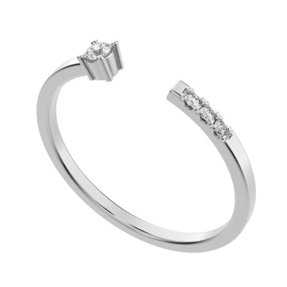 0.07Ct Round Cut Simulated Clear Diamond Minimalist adjustable bezel Stackable Toi et Moi 14K / 18K Solid White Gold everyday wedding band