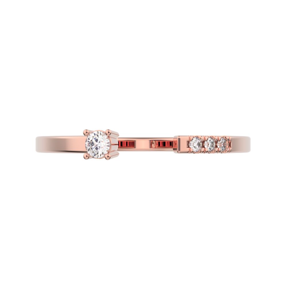 0.07Ct Round Cut Simulated Clear Diamond Minimalist adjustable bezel Stackable Toi et Moi 14K / 18K Solid Rose Gold everyday wedding band