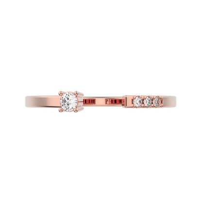 0.07Ct Round Cut Simulated Clear Diamond Minimalist adjustable bezel Stackable Toi et Moi 14K / 18K Solid Rose Gold everyday wedding band