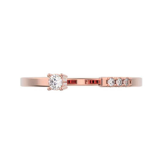 0.07Ct Round Cut Simulated Clear Diamond Minimalist adjustable bezel Stackable Toi et Moi 14K / 18K Solid Rose Gold everyday wedding band