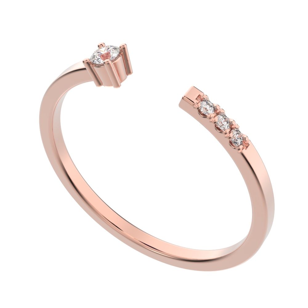 0.07Ct Round Cut Simulated Clear Diamond Minimalist adjustable bezel Stackable Toi et Moi 14K / 18K Solid Rose Gold everyday wedding band
