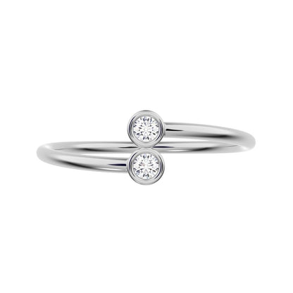0.06 ct Round Cut Moissanite dainty Minimalist adjustable bezel Stackable overlap 14K / 18K Solid White Gold everyday wedding band