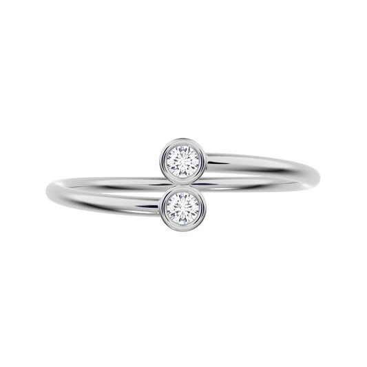 0.06 ct Round Cut Moissanite dainty Minimalist adjustable bezel Stackable overlap 14K / 18K Solid White Gold everyday wedding band