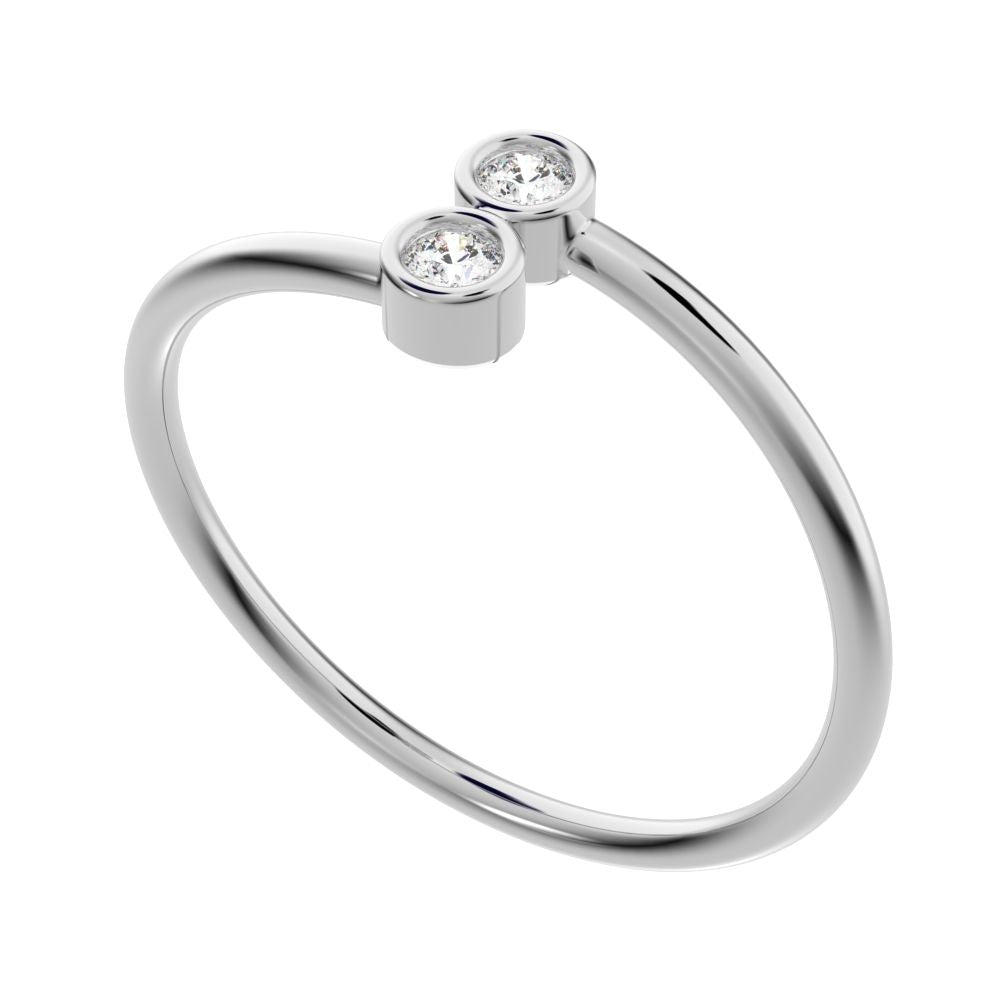 0.06 ct Round Cut Moissanite dainty Minimalist adjustable bezel Stackable overlap 14K / 18K Solid White Gold everyday wedding band