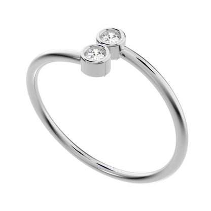 0.06 ct Round Cut Moissanite dainty Minimalist adjustable bezel Stackable overlap 14K / 18K Solid White Gold everyday wedding band