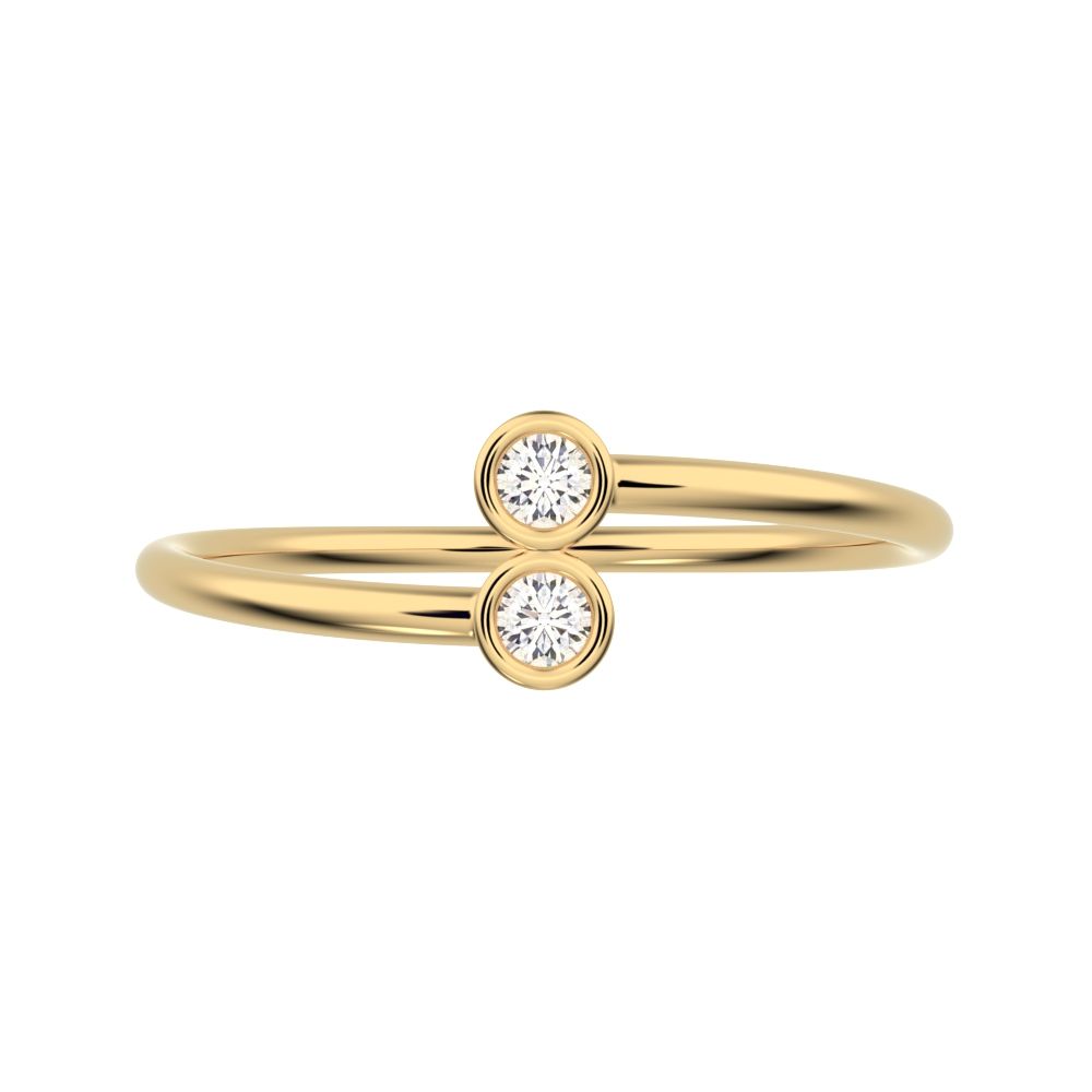 0.06Ct Round Cut Simulated Clear Diamond Minimalist adjustable bezel Stackable overlap 14K / 18K Solid Yellow Gold everyday wedding band